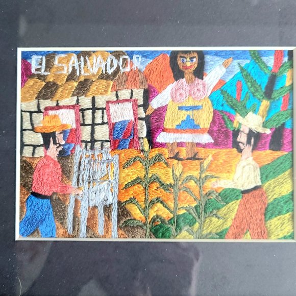 El Salvador hand made embroidery framed picture. - Picture 3 of 5